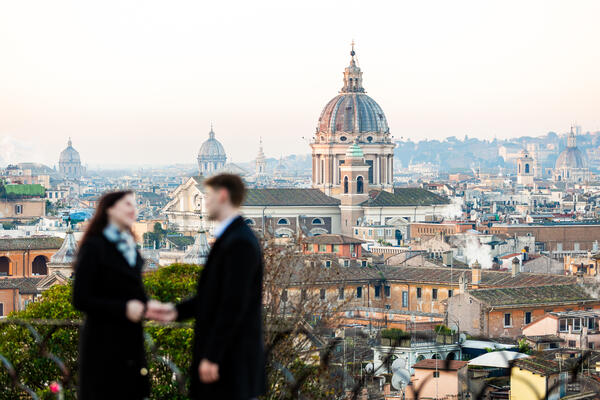 Rome at sunrise with a lovely young couple on Terrazza Belvedere